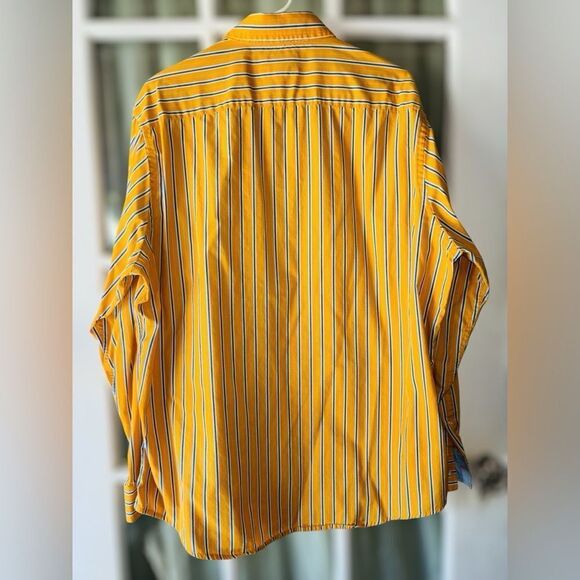 Croft & Barrow Men’s Large Yellow w/Blue Stripes Long Sleeved Button Up Shirt - Picture 2 of 8
